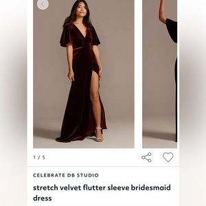 Size 22 wine color flutter sleeve velvet bridesmaid dress David’s bridal, nwt